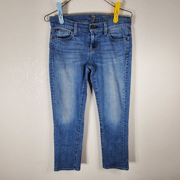 7 For All Mankind Denim - 7 For All Mankind Womens Crop Straight Leg Jeans Size 26 Blue Denim Cotton Blend